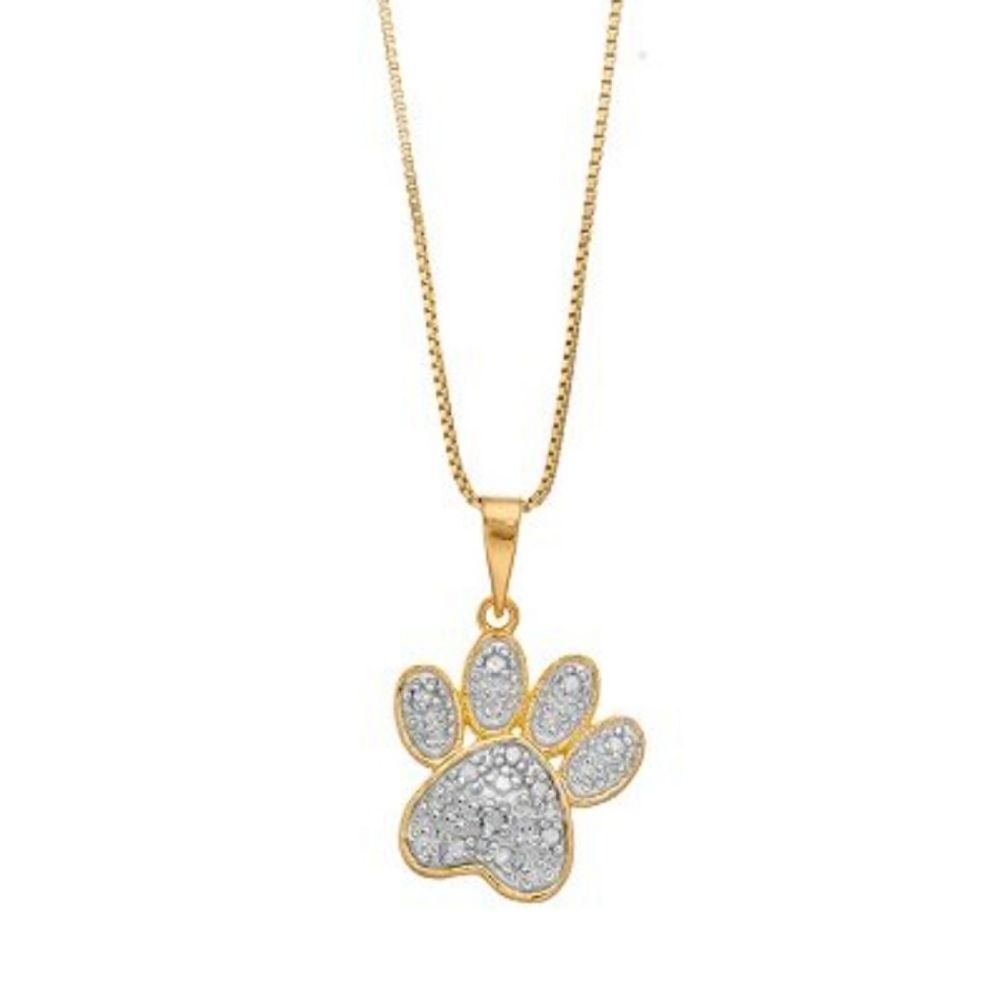 Diamond Pet Paw Gold plated Sterling Silver Necklace NWT
